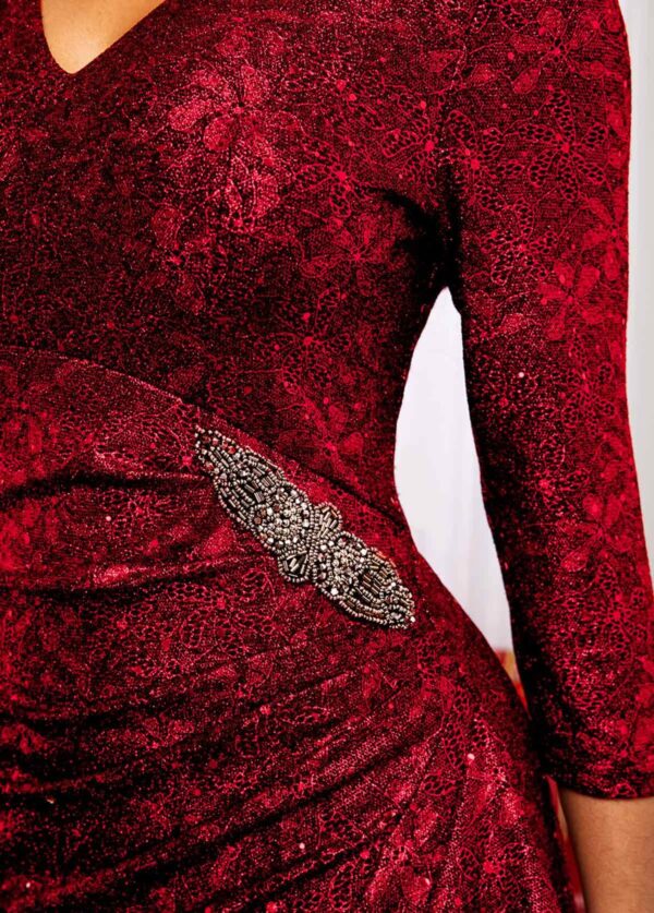 BERT VELVET, Robe rouge à manches trois-quarts et col en V - Image 6