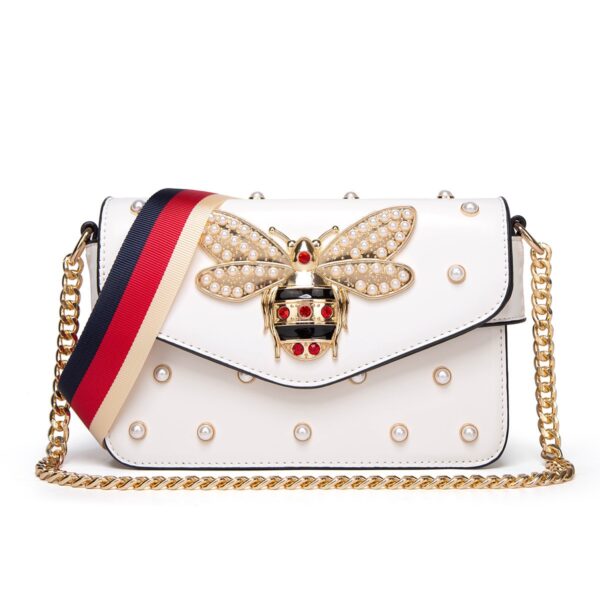 Color Straps Shoulder Bag with Cute Bee-shaped Decoration PU Leather Women Messenger Bag Luxury Ladies Handbags with Chains