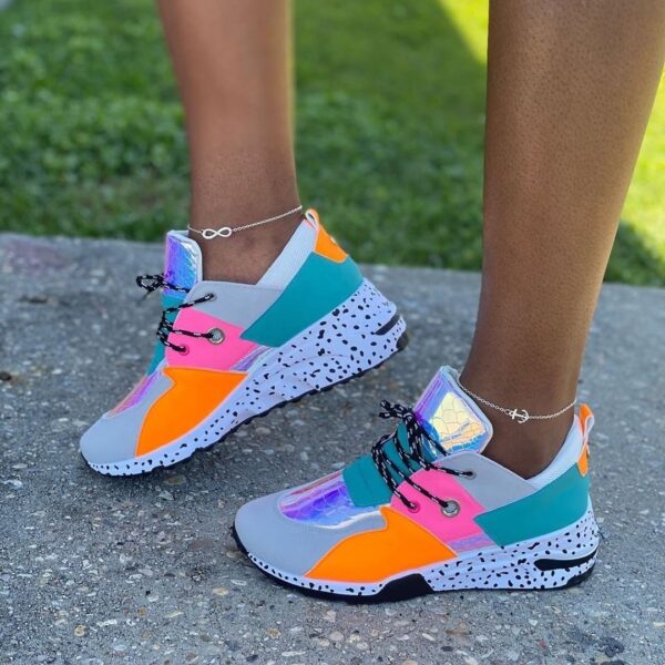 Baskets pour femmes colorblock chaussures de course à talons croissants femmes chaussures de sport à lacets de marche - Image 3