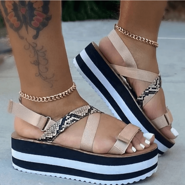 Semelle épaisse légère pour femmes Chaussures à plateforme haute à bout ouvert Sandales à lanières - Image 2