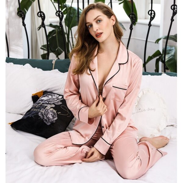 pyjamas en soie à manches longues en polyester satin de nuit femmes