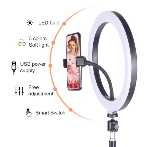 Usb Beauty Video Studio Photo Circle Lampe Dimmable Selfie Led Ring Light avec 2M Trépied Stand - Image 3