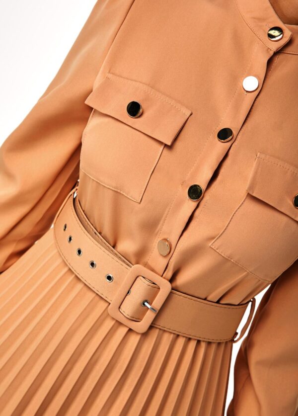 Robe ceinturée boutonnée à ourlet plissé - Image 2