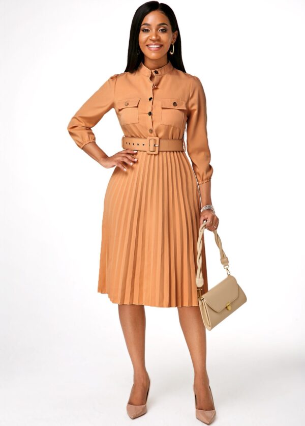 Robe ceinturée boutonnée à ourlet plissé - Image 3