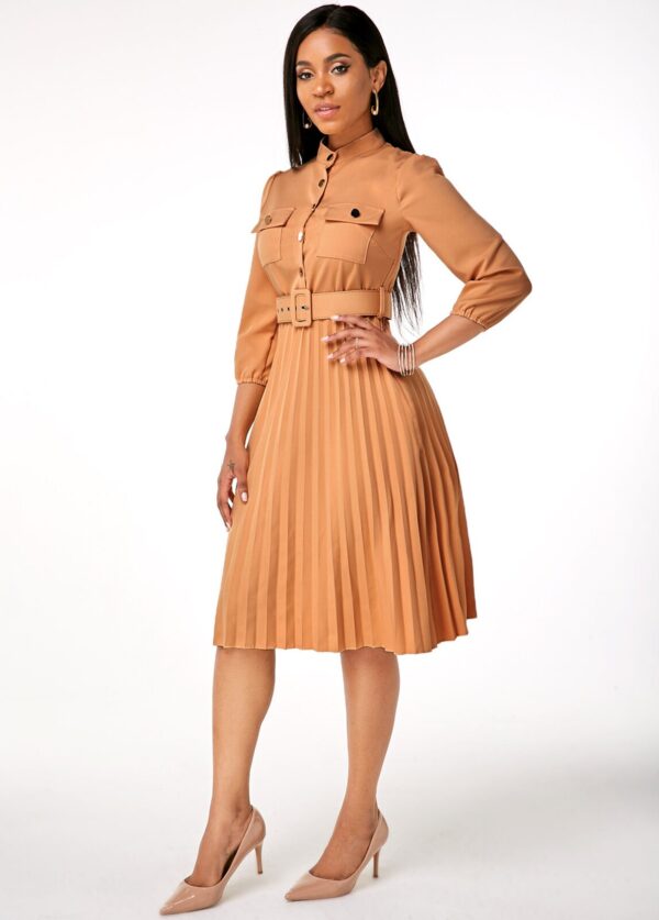 Robe ceinturée boutonnée à ourlet plissé - Image 4