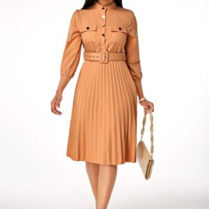 Robe ceinturée boutonnée à ourlet plissé