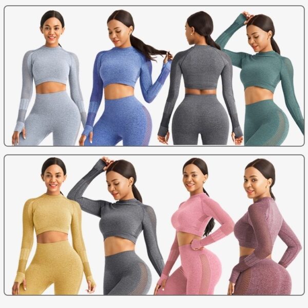 Costume de sport féminin Yoga Leggings d'entraînement taille haute sans couture Survêtements pour femmes Vêtements de sport - Image 6