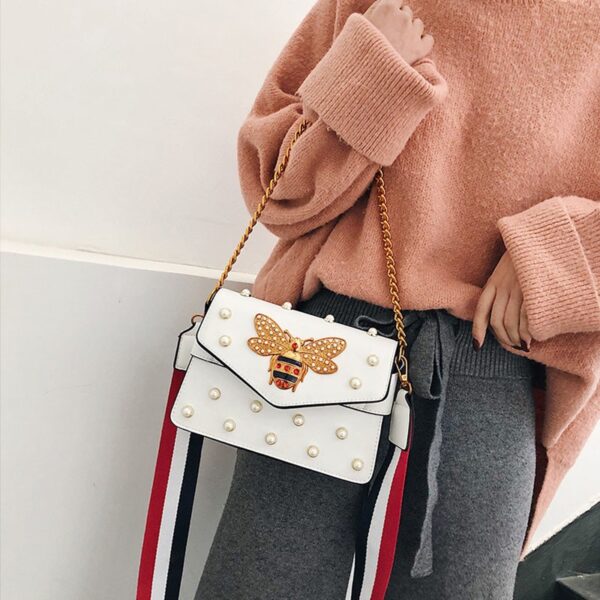 Designer de luxe motif abeille sacs Rivet perles sac à bandoulière célèbre marque chaîne carré fourre-tout femmes bandoulière Bolsa nouveau petit sac à main - Image 6