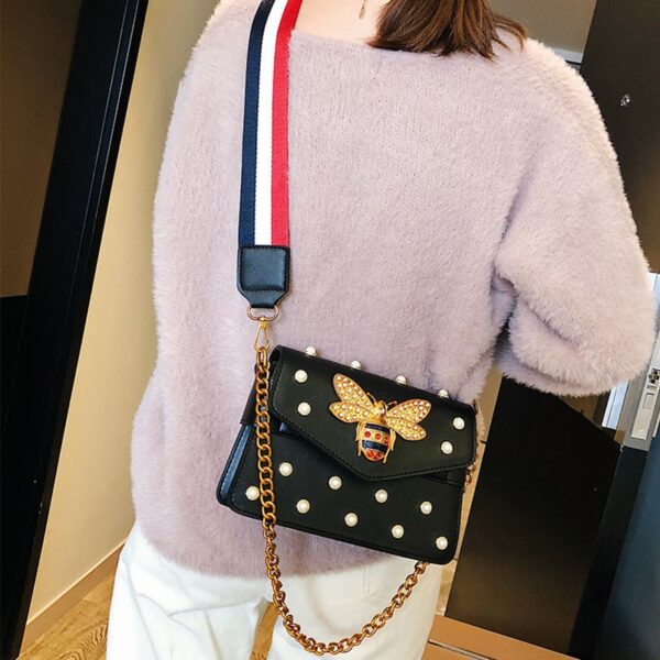 Designer de luxe motif abeille sacs Rivet perles sac à bandoulière célèbre marque chaîne carré fourre-tout femmes bandoulière Bolsa nouveau petit sac à main - Image 5