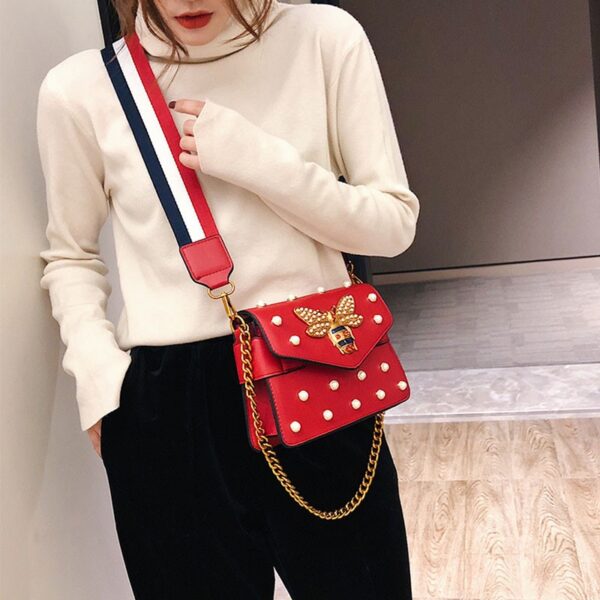 Designer de luxe motif abeille sacs Rivet perles sac à bandoulière célèbre marque chaîne carré fourre-tout femmes bandoulière Bolsa nouveau petit sac à main - Image 4