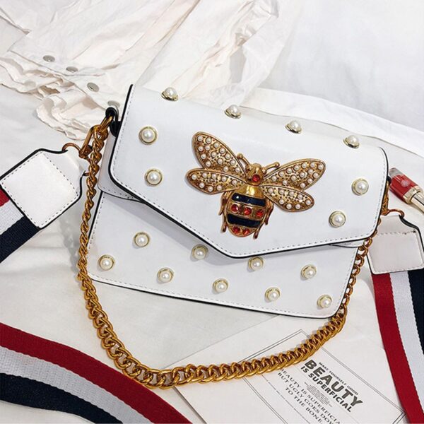 Designer de luxe motif abeille sacs Rivet perles sac à bandoulière célèbre marque chaîne carré fourre-tout femmes bandoulière Bolsa nouveau petit sac à main - Image 3