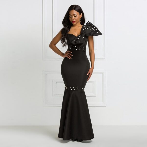 Nouveau style femmes robe mince hors épaule moulante robe de soirée perlée robes de soirée femmes - Image 2
