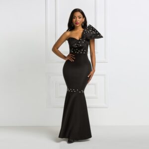 Nouveau style femmes robe mince hors épaule moulante robe de soirée perlée robes de soirée femmes