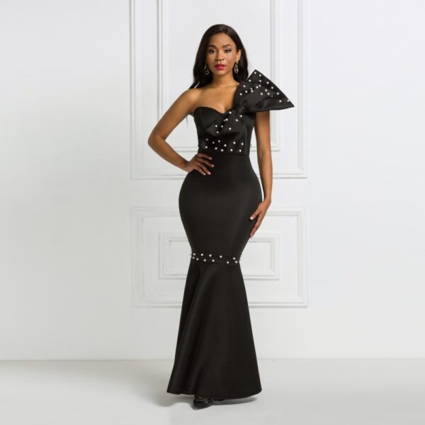 Nouveau style femmes robe mince hors épaule moulante robe de soirée perlée robes de soirée femmes