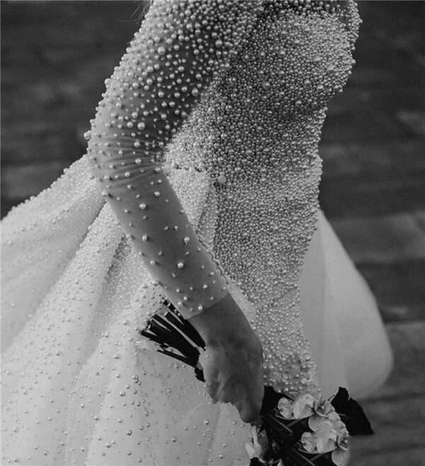 FA191 luxe pleine perle perlée sirène robes de mariée avec train détachable Vintage manches longues saoudien arabe grande taille mariée - Image 5