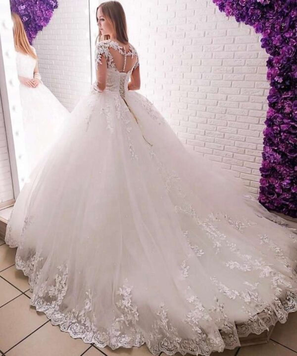 O-cou dentelle manches longues appliques paillettes princesse robe de bal mariage robes de Quinceanera - Image 3