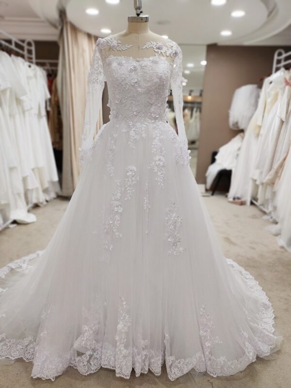 O-cou dentelle manches longues appliques paillettes princesse robe de bal mariage robes de Quinceanera - Image 4