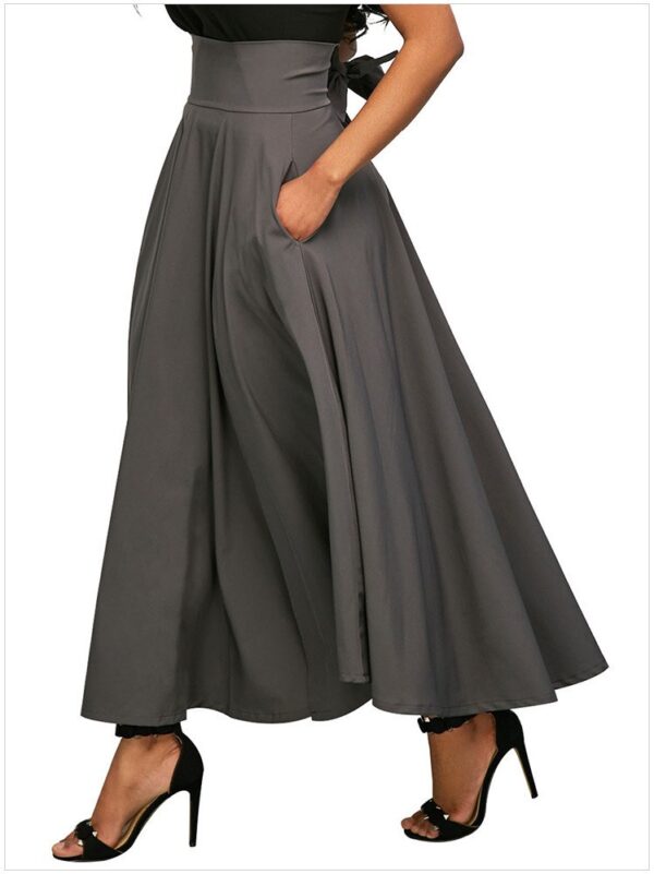 Jupe longue longue unie pour femmes poches taille haute plissée Swing jupe asymétrique A Line - Image 4