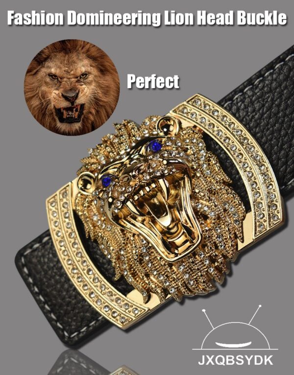 Ceintures de marque de luxe pour hommes femmes mode brillant diamant tête de Lion boucle de haute qualité taille Shaper ceintures en cuir - Image 4