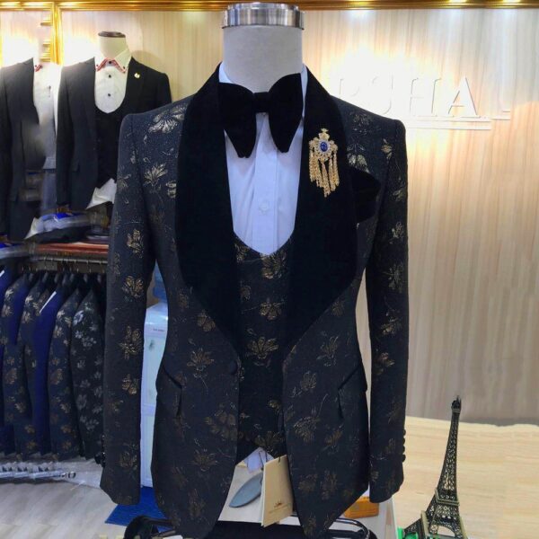 Italien derniers costumes de mariage pour hommes smoking de haute qualité pour la fête de mariage hommes costumes imprimés ensemble 3 pièces veste gilet pantalon - Image 2