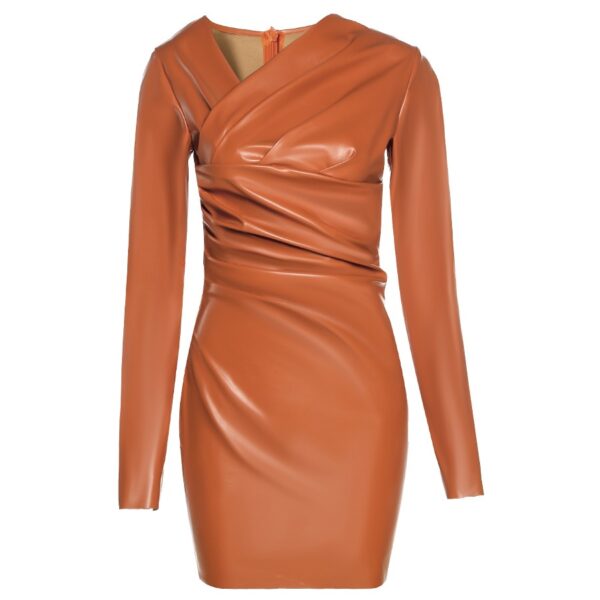 Kliou K20D09679 2021 Nouveautés Automne Empilé Mini Moulante Femmes Robe En Cuir Pu Robes Décontractées - Image 5