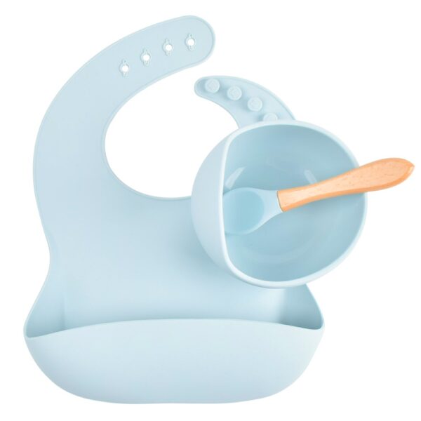 Lot de 3 produits pour bébé Fournitures de produits pour bébés Cuillère à bavette en silicone Ensemble d'alimentation de vaisselle incassable pour bébé - Image 2