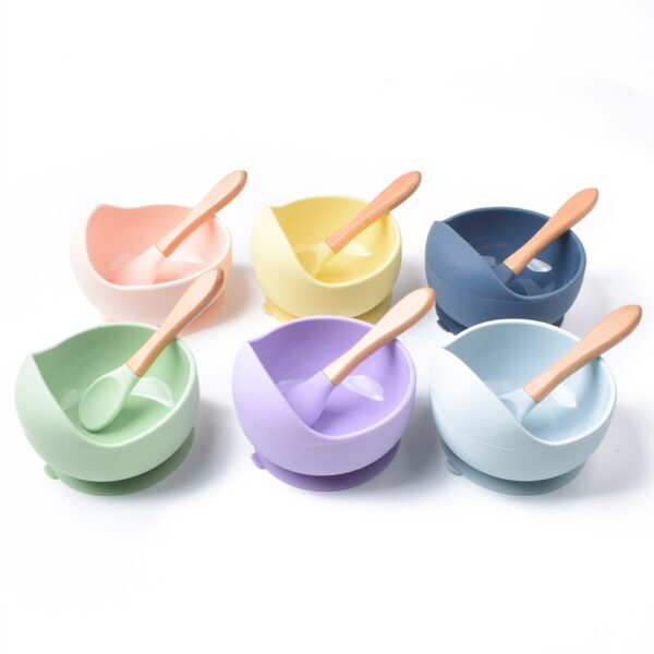 Lot de 3 produits pour bébé Fournitures de produits pour bébés Cuillère à bavette en silicone Ensemble d'alimentation de vaisselle incassable pour bébé - Image 5