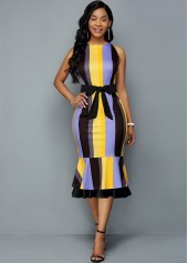 Robe sans manches à imprimé géométrique et détail nœud papillon