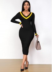 Robe pull contrastante à manches longues et col en V