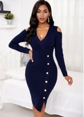 Robe pull boutonnée à manches longues et épaules dénudées
