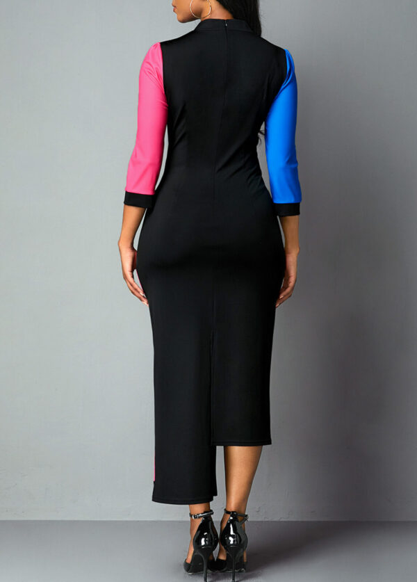 Robe color block taille haute à ourlet asymétrique - Image 3