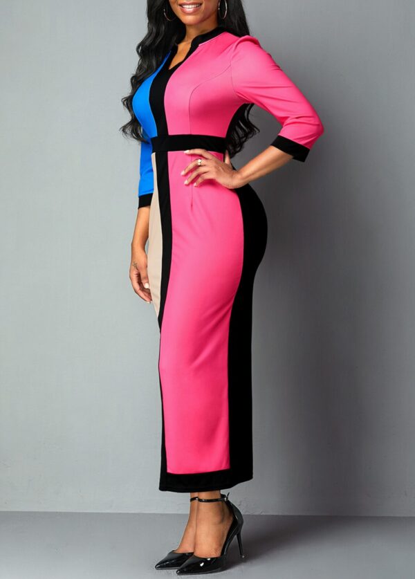 Robe color block taille haute à ourlet asymétrique - Image 4