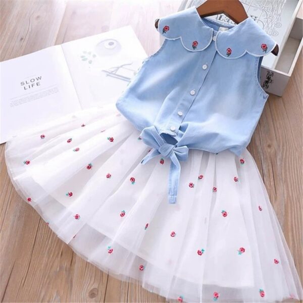 Deux pièces robe d'été filles ensembles de vêtements sans manches imprimé floral t-shirt haut et robe tutu enfants