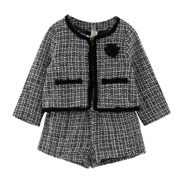 Conomic Design Vente Chaude Chic Filles Suitwear Deux Pièces Enfants Veste Tricotée Shorts Ensemble Pour La Fête 3-8 ans - Image 5