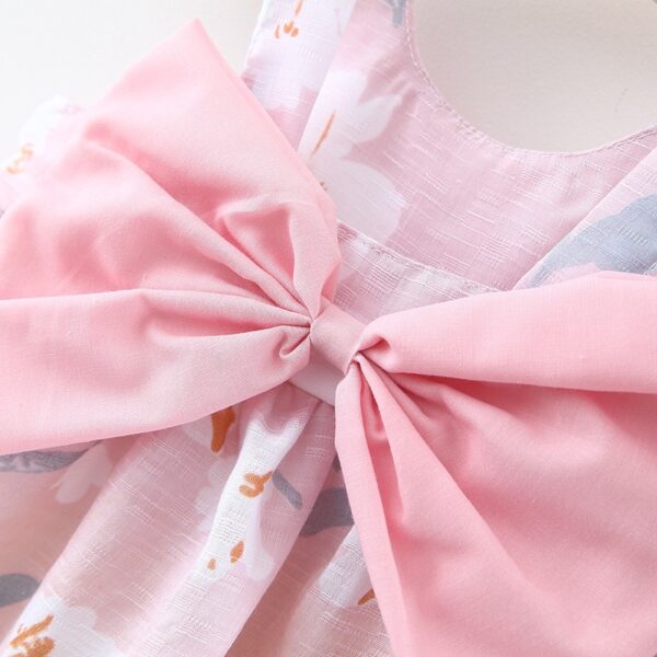 Bébé filles robes avec chapeau 2 pièces ensembles de vêtements enfants vêtements bébé sans manches fête d'anniversaire robe de princesse imprimer noeud floral - Image 5