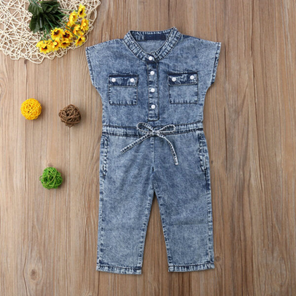 Combinaison bébé fille à manches courtes Barboteuse en jean pour bébé et enfants - Image 3