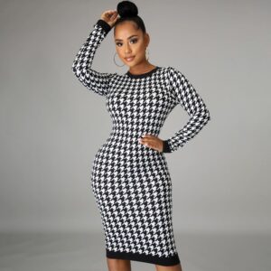 robes de bureau à manches longues motif pied-de-poule femmes formelle printemps 2021 robe femmes dame élégante