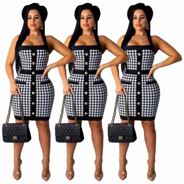 Robe en pied-de-poule sexy à la mode pour femmes européennes et américaines