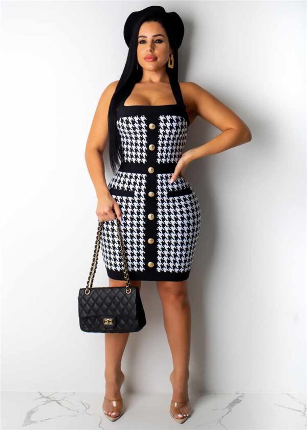 Robe en pied-de-poule sexy à la mode pour femmes européennes et américaines - Image 3