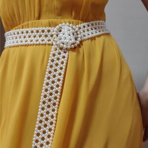 Femmes strass perle taille chaîne ceinture mode robe décoration élastique ceinture femmes doux ceinture