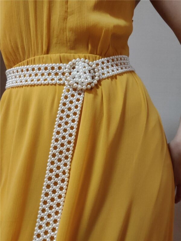 Femmes strass perle taille chaîne ceinture mode robe décoration élastique ceinture femmes doux ceinture