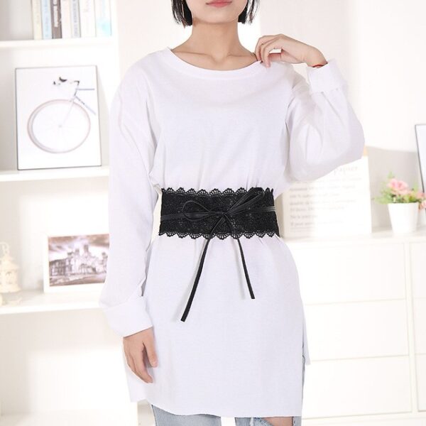 Femmes en cuir souple avec de larges ceintures en dentelle bowknot dames ceinture ceintures grâce style pour la robe - Image 5