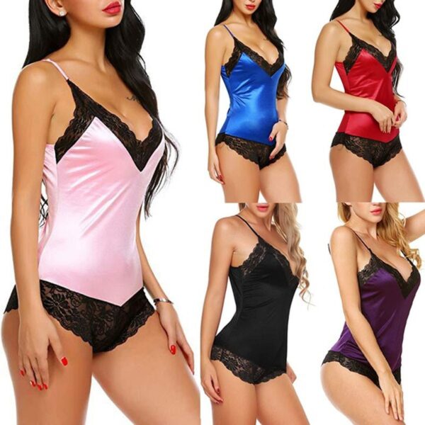 Nouveau femmes mode dentelle body dos nu sous-vêtements col en v Lingerie florale dentelle vêtements de nuit pyjamas