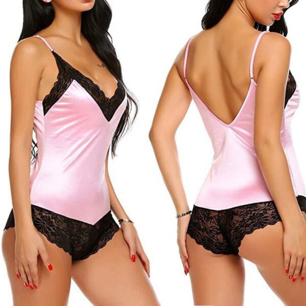 Nouveau femmes mode dentelle body dos nu sous-vêtements col en v Lingerie florale dentelle vêtements de nuit pyjamas - Image 4