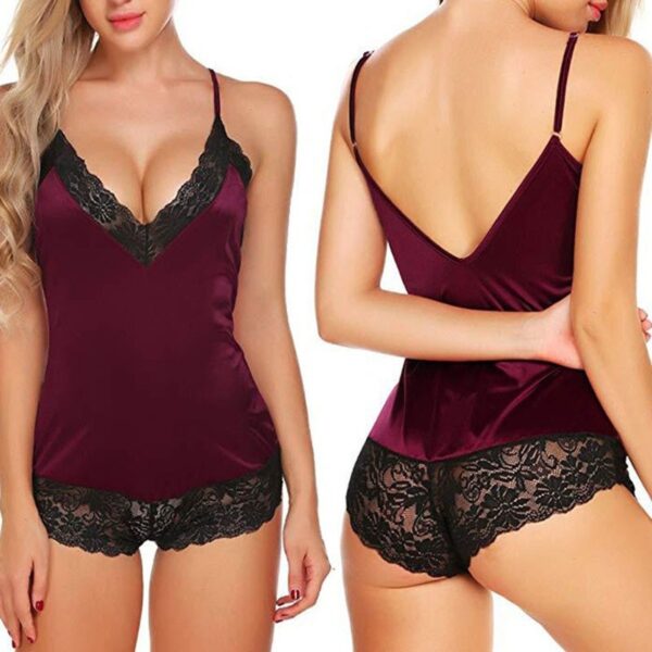 Nouveau femmes mode dentelle body dos nu sous-vêtements col en v Lingerie florale dentelle vêtements de nuit pyjamas - Image 6