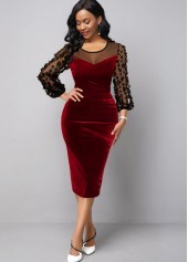 Robe fleurie stéréo en velours à empiècements en maille