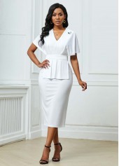 Robe fendue au dos à manches longues et encolure en V