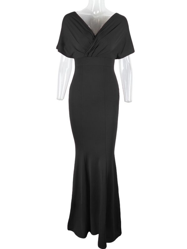 Robe longue de soirée à manches courtes TOB femme robe de nuit rouge hors de l'épaule robes de soirée - Image 5