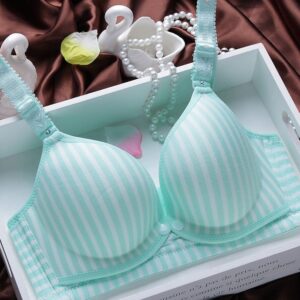 Cotton front open-button ring-less bra and thin striped large breast-feeding bra and pregnant women underwear