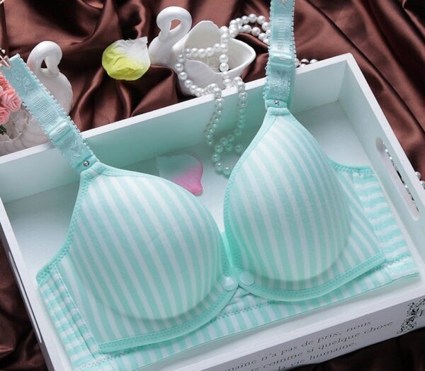 Cotton front open-button ring-less bra and thin striped large breast-feeding bra and pregnant women underwear